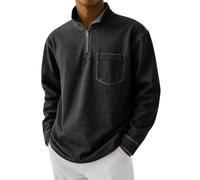 Polo à manches longues pour homme - Coupe ample - Couleur unie - Pull d'affaires - Col montant - Sans capuche - Léger - Avec poche, Noir , 4XL