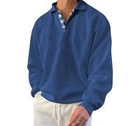 Polo à Manches Longues pour Homme Coupe Ample décontracté Sport rétro Solide col en V Automne et Hiver (Bleu foncé,XXL)
