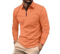Polo à manches longues pour homme, coupe classique, fermeture éclair, couleur unie, pour le travail, les vacances, la marche en plein air, Orange, L