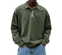 Polo à manches longues pour homme - Décontracté - Rétro - Col boutonné - Tendance - Uni