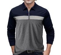 Polo à manches longues pour homme en coton avec fermeture éclair quart de col - Mode d'affaires - Vêtements d'automne, Polos à manches longues gris foncé pour hommes, L