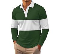 Polo à manches longues pour homme en coton rayé avec col boutonné, Polo vert à manches longues pour hommes, L