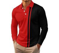 Polo à manches longues pour homme en coton rayé avec col boutonné, Polos noirs à manches longues pour hommes, XL