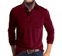 Polo à manches longues pour homme - Grandes tailles - Respirant - Polo surdimensionné - Stretch - Polo basique - Décontracté - Léger - Confortable, rouge, XL