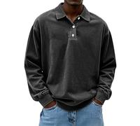 Polo à manches longues pour homme - Léger - Décontracté - Pour l'extérieur - Avec poche - Henley - Sweat-shirt à manches longues - Sans capuche - Manteau de sport, Noir , 4XL