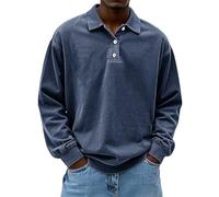Polo à manches longues pour homme - Léger - Décontracté - Pour l'extérieur - Avec poche - Henley - Sweat-shirt à manches longues - Sans capuche - Manteau de sport, bleu foncé, 4XL