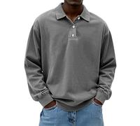 Polo à manches longues pour homme - Léger - Décontracté - Pour l'extérieur - Avec poche - Henley - Sweat-shirt à manches longues - Sans capuche - Manteau de sport, gris, L