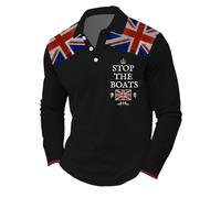 Polo à manches longues pour homme - Motif drapeau britannique - Pour le sport, le golf, les loisirs - Automne - Hiver - Stretch - Coupe ajustée - Élégant - Festival d'affaires, O1 noir, S