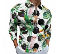 Polo à manches longues pour homme - Polo à pois perroquet et feuille de toucan pour homme - Chemises de golf décontractées, noir, Taille M