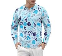 Polo à manches longues pour homme - Règle d'impression mathématique bleue à séchage rapide pour hommes T-shirts tactiques de golf décontractés, Style 35, Taille XL