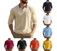Polo à manches longues pour homme - Respirant - Manches longues - Pour l'été - Boutonnière - T-shirt pour homme - T-shirt de sport décontracté - Coupe droite - Polo de golf classique - Festival