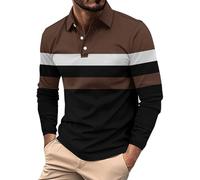 Polo à manches longues pour homme, t-shirts contrastés de couleur contrastée, chemise de golf décontractée boutonnée, haut tendance
