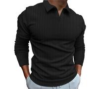 Polo à manches longues pour homme - Uni et léger - Col à revers - Style décontracté - Col à revers - Tendance - Respirant - Pour l'été - Patchwork - T-shirt basique - Coupe droite, Noir , L