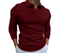 Polo à manches longues pour homme - Uni et léger - Col à revers - Style décontracté - Col à revers - Tendance - Respirant - Pour l'été - Patchwork - T-shirt basique - Coupe droite, Rouge, L