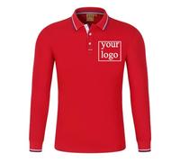 Polo avec Logo Personnalisé, Chemise À Manches Longues Personnalisée avec Impression, Haut d'affaires Coupe Ample pour Hommes Red,M