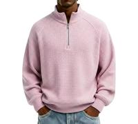 Polo basique uni pour homme 2026/hiver - Couleur unie - Pull à fermeture éclair - Tricot ample à manches longues - Chemisier Henley pour homme - T-shirt de golf 2026, rose, 5XL
