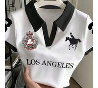 Polo blanc pour adolescentes, style vintage, imprimé cheval n° 23, coupe ajustée, confortable pour les sorties décontractées, idéal pour le printemps/été, coloris noir et blanc, style classique Los An