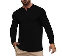 Polo boutonné à manches longues pour homme, coupe classique, printemps et automne, décontracté, couleur unie, t-shirt à manches longues pour le travail, les vacances, la marche en plein air, Noir , M