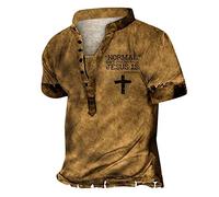 Polo chrétien pour homme Jésus Foi Croix Imprimé Manches courtes Mode Bouton Henley T-shirt Sport Athletic Tops Vêtements, kaki, XL