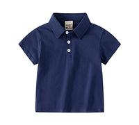 Polo classique à manches courtes et col boutonné pour bébé garçon et fille - T-shirt décontracté pour enfants - Vêtements unis à col à revers - Uniformes formels, bleu marine, 18-24 mois