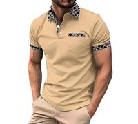 Polo classique à revers pour homme - Chemise d'été blanche avec poche de poitrine - Manches courtes - Chemise d'affaires pour homme - Coupe droite - Polo de golf léger et respirant, kaki, XL