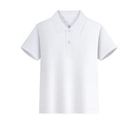 Polo classique piqué pour garçon, adolescent, couleur unie, uniforme scolaire basique pour enfants, décontracté, été, manches courtes, boutons, coupe ample, doux et confortable, blanc, 13-14 ans