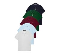 Polo Club Lot 5 Polo Manches Courtes Bleu Marine, Bleu Clair, Blanc, Grenat et Vert Bouteille à Logo brodé Homme