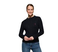 Polo Club Pull en Maille Torsadée pour Femme avec Col Rond et Broderie 100% Coton - Pull Bleu Marine -