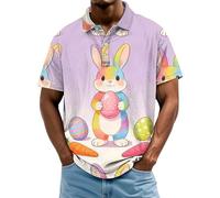 Polo coloré pour homme avec imprimé œuf de Pâques et col en jean pour printemps, festival, vacances, haut fantaisie décontracté, Violet clair, M