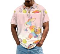 Polo coloré pour homme avec imprimé œuf de Pâques et col en jean pour printemps, festival, vacances, haut fantaisie décontracté, multicolore, XL