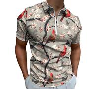Polo coupe ajustée pour homme - Imprimé papillon cardinal rouge à séchage rapide pour homme - Chemise de golf décontractée à manches courtes, multicolore, Taille M
