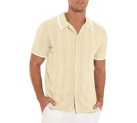 Polo de golf à manches courtes en tricot vintage pour homme avec boutonnière, manches courtes, cardigans vintage, haut de golf/plage couleur unie à manches courtes, kaki, S