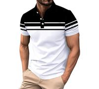 Polo de golf à manches courtes pour homme - T-shirt d'été à rayures - Coupe ajustée - Chemises de travail avec 3 boutons - Hauts respirants - T-shirts légers pour adultes - M-3XL, Noir , L