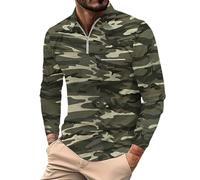 Polo de golf à manches longues pour homme Motif camouflage Fermeture Éclair 1/4, Green1 Polo à manches longues pour homme, XXL