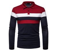 Polo de golf pour homme Henley col en V décontracté patchwork rayé hauts grand et haut polo à manches longues pour homme Polo à manches longues Chemise contrastée Patchwork T-shirt de golf Haut de