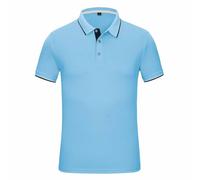 Polo de golf uni à manches courtes pour femme - Col à revers - Séchage rapide - Léger et confortable - Évacuation de l'humidité - 3 boutons, Bleu clair 1., XL