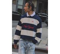 Polo de rugby oversize froncé à broderie New York homme - bleu - L, bleu