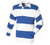 Polo de rugby rayé à manches longues 100% coton pour homme - FRONT ROW - Bleu/Blanc/Bleu roi - Sports Rugby XXL