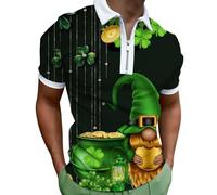 Polo de Saint Patrick Homme Manches Courtes Fête Tee Shirt Déguisement Trèfle Costume T-Shirts Mode Col en V Contrasté Hauts Tops Homme Chic Pas Cher Mode Décontractée