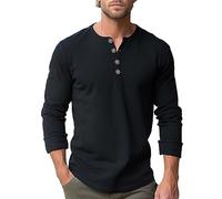 Polo de travail pour homme à manches longues - Coupe ajustée - Style décontracté - Classique - Extensible - Ample - Avec patte de boutonnage - Sans col - Pour course à pied, entraînement, randonnée