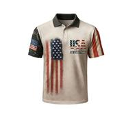 Polo décontracté à manches courtes pour homme avec imprimé patriotique commémoratif du drapeau américain. Confection respirante et confortable pour un usage quotidien
