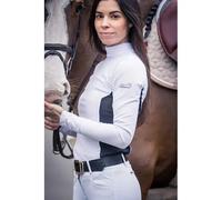 Polo d'équitation de concours manches longue femme Cavalliera Elegant Stripe Blanc M