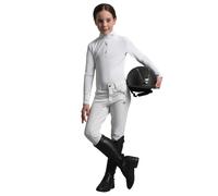 Polo d'équitation de concours manches longues en lycra fille Premier Equine Rossini Blanc 7/8 ans