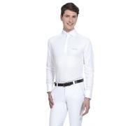 Polo D'équitation Equithème "Mesh", Col Chemise - Couleur : Blanc/Bleu, Taille : L, Taille : Homme Manche Longue