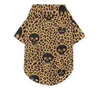 Polo d'été à boutons pour chien avec motif tête de mort léopard marron chic - Doux, léger et respirant - Parfait pour un usage quotidien et des séances photo L-5XL