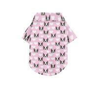 Polo d'été à boutons pour chien français sur des cœurs roses, léger et respirant, parfait pour un usage quotidien et des séances photo L-5XL