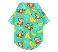 Polo d'été à col boutonné à manches courtes pour chien Motif singe banane Jungle Bleu sarcelle Parfait pour un usage quotidien et des séances photo L-5XL