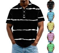 Polo d'été à manches courtes et col boutonné pour homme - T-shirt vintage à rayures - Pour le bureau, les affaires, les vacances, Polo jaune pour homme, XL