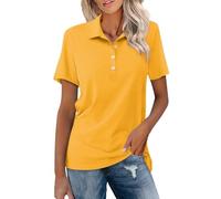 Polo d'été à manches courtes pour femme - Style décontracté - Avec un quart de bouton - En coton classique - Pour le sport, le golf, le tennis, jaune, XXXL