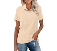 Polo d'été à manches courtes pour femme - Style décontracté - Avec un quart de bouton - En coton classique - Pour le sport, le golf, le tennis, beige, L